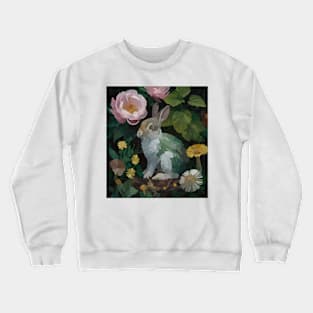 watercolor flowers surrounding a wild rabbit Crewneck Sweatshirt